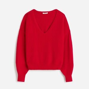 Bold Red V-Neck Pullover Sweater with Relaxed Fit